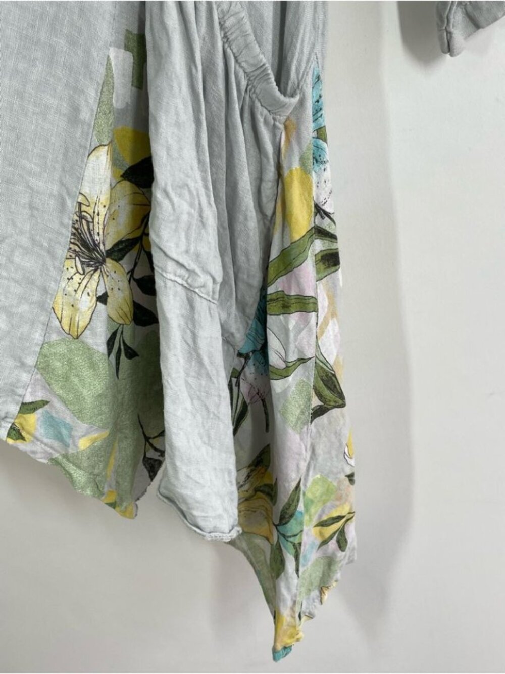 Made in Italy Linen Tunic Top Grey Floral Lagenlook Boho Oversized One Size - Picture 9 of 14